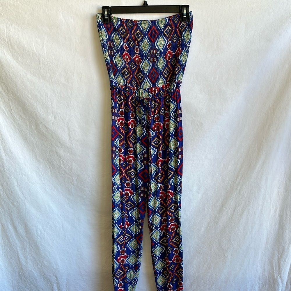 Sans Souci vibrant print rayon jumpsuit, size L